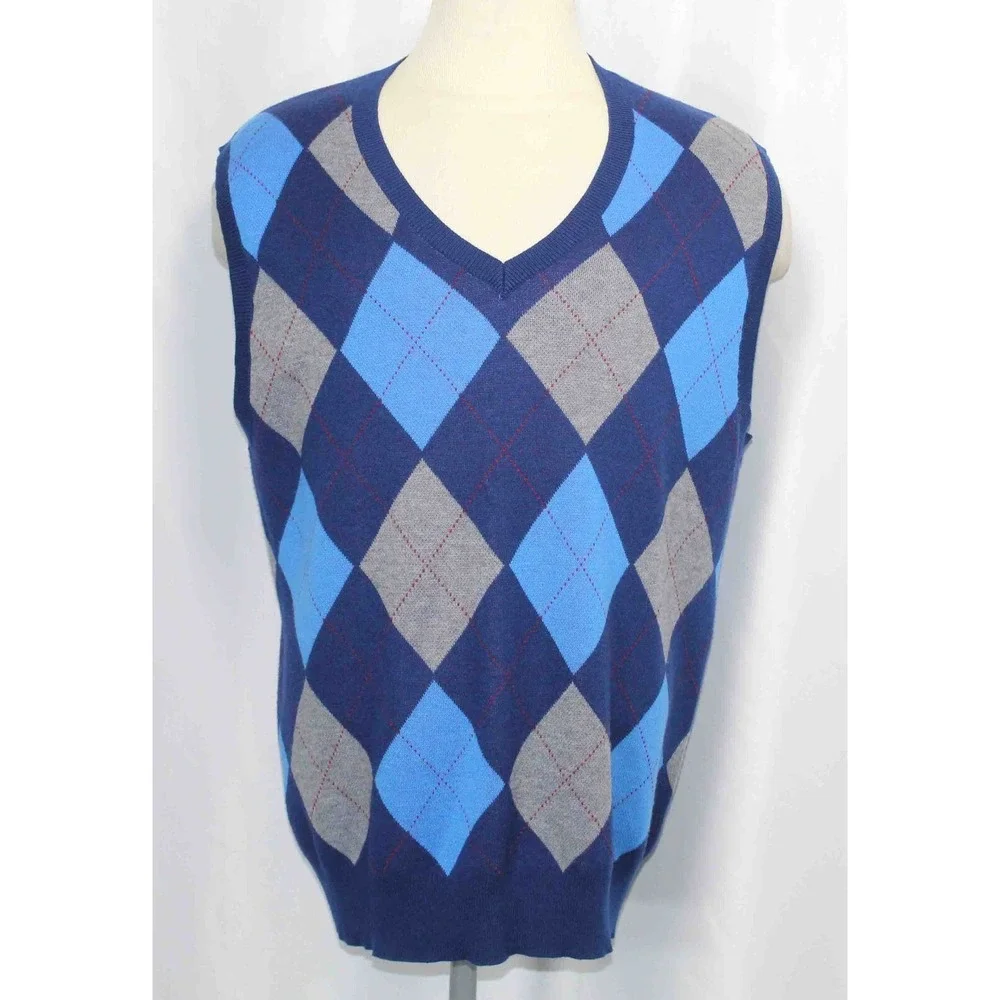 Kallspin Argyle Tri Blend V-Neck Preppy Sleeveless‎ Sweater Vest Mens Size XLT